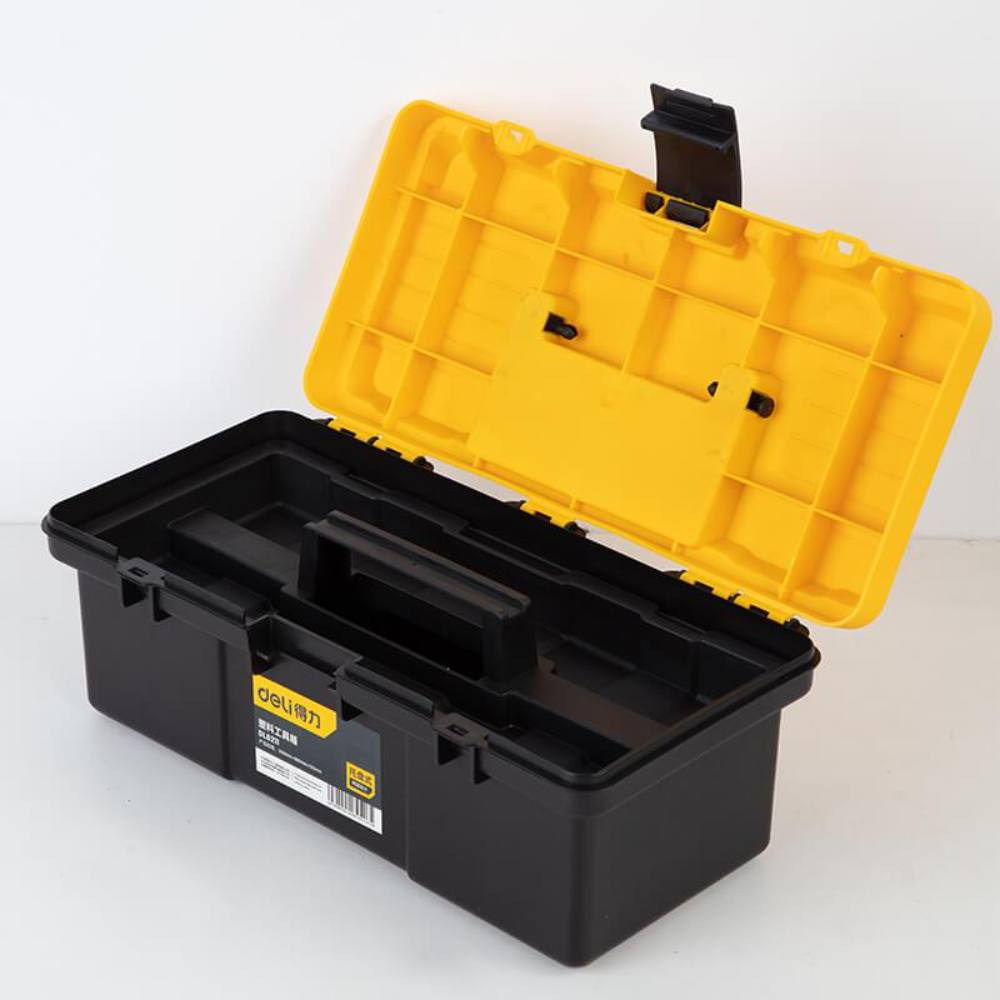 Cutie Mare Depozitare Scule Deli, Plastic, Structura Interna de Tip Tava cu Doua Straturi, Maner Cauciuc-Plastic, Cutie pentru Scule, Cutie de Scule, Cutie Depozitare Scule, Cutii Scule, Cutie pentru Unelte, Cutie de Unelte, Cutie Depozitare Unelte