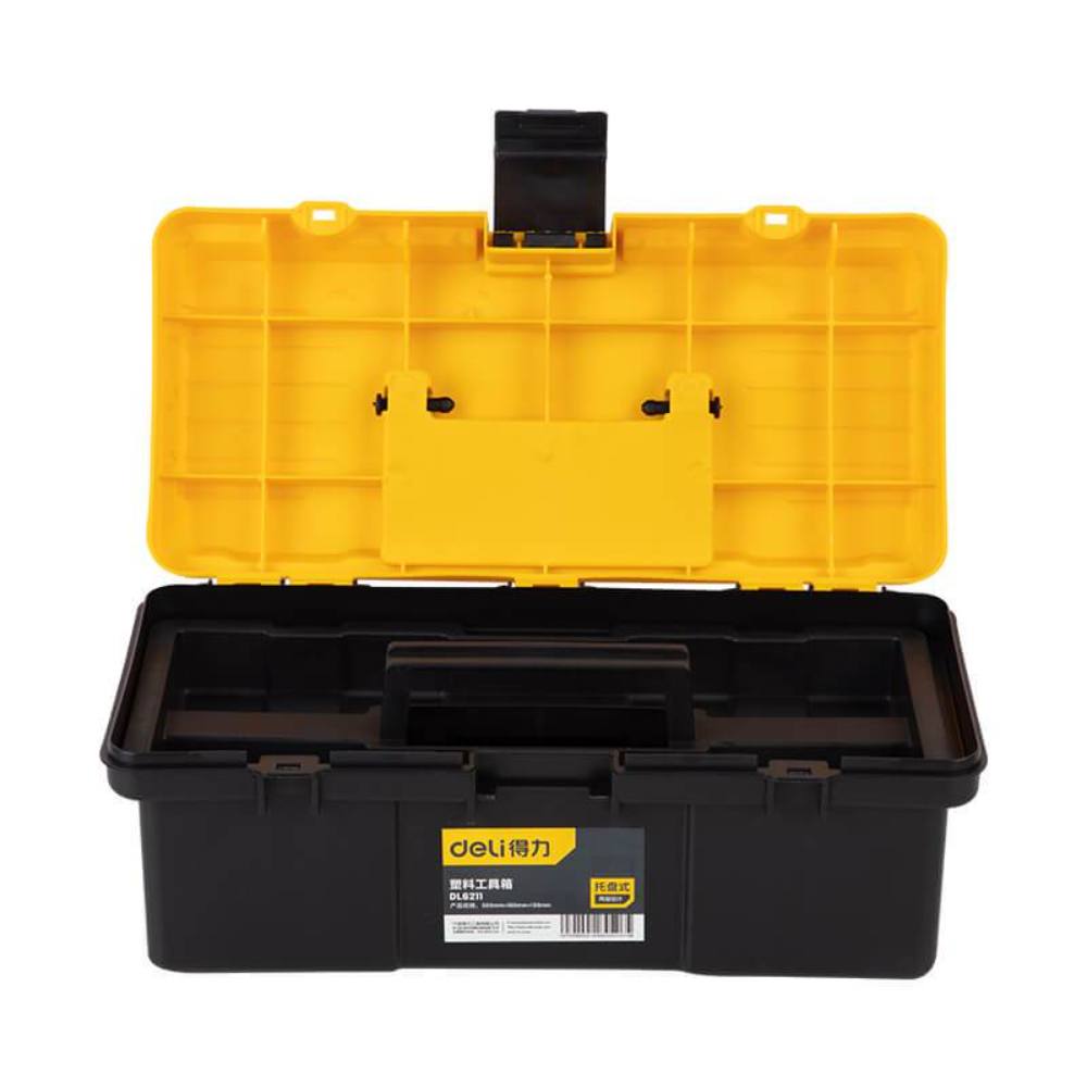 Cutie Mare Depozitare Scule Deli, Plastic, Structura Interna de Tip Tava cu Doua Straturi, Maner Cauciuc-Plastic, Cutie pentru Scule, Cutie de Scule, Cutie Depozitare Scule, Cutii Scule, Cutie pentru Unelte, Cutie de Unelte, Cutie Depozitare Unelte