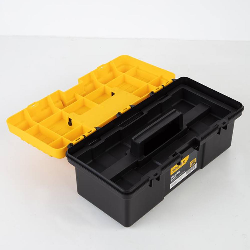 Cutie Mare Depozitare Scule Deli, Plastic, Structura Interna de Tip Tava cu Doua Straturi, Maner Cauciuc-Plastic, Cutie pentru Scule, Cutie de Scule, Cutie Depozitare Scule, Cutii Scule, Cutie pentru Unelte, Cutie de Unelte, Cutie Depozitare Unelte