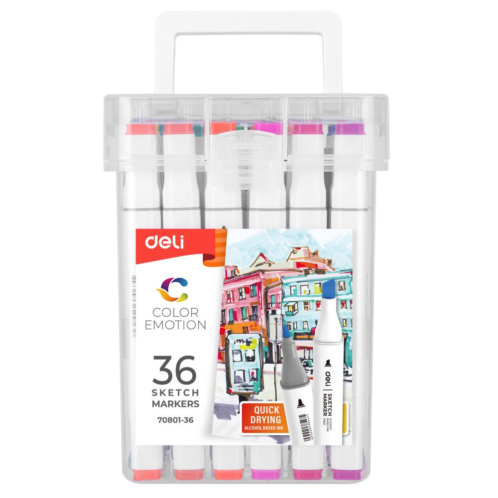 SET 36 MARKERE SKETCHING VARF DUBLU 1MM/7MM CUTIE PLASTIC DELI SET 36 MARKERE SKETCHING VARF DUBLU 1MM/7MM CUTIE PLASTIC DELI