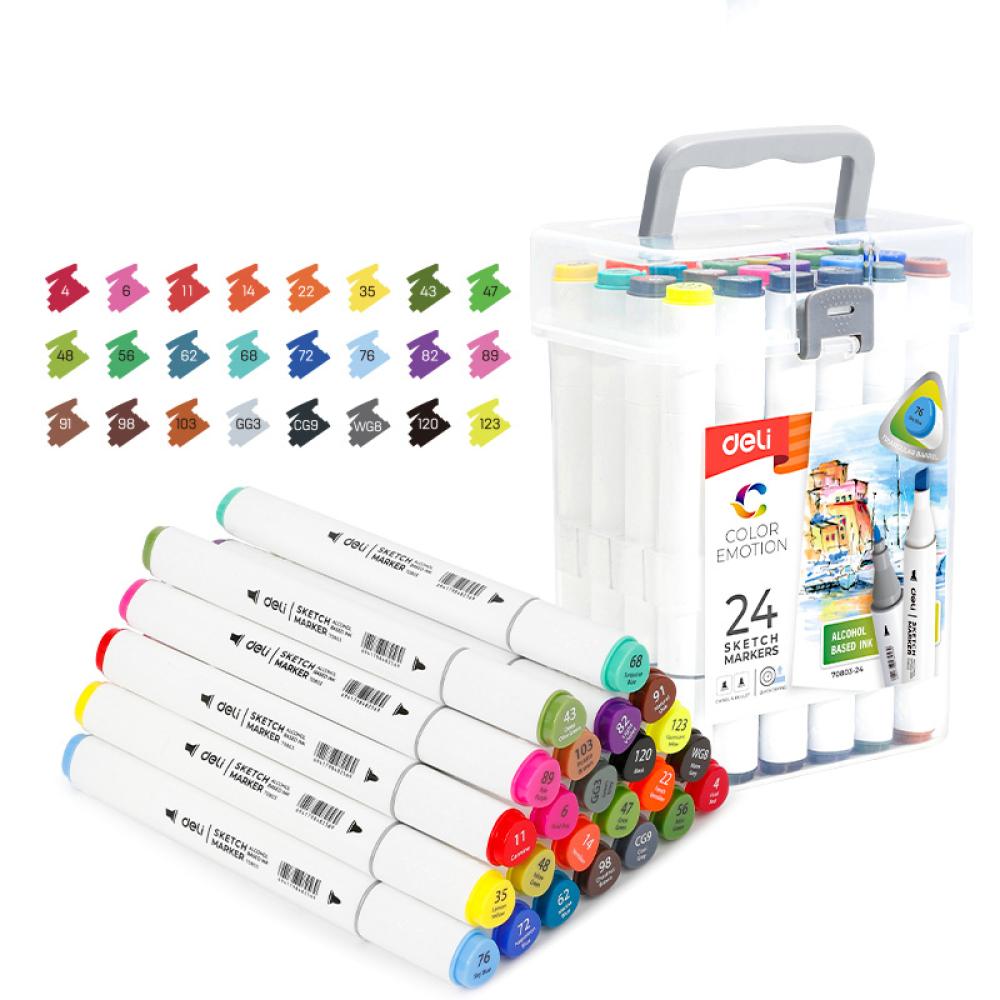SET 24 MARKERE SKETCHING VARF DUBLU ROTUND 1MM/TESIT 7MM CUT PLASTIC COLOR EMOTION DELI SET 24 MARKERE SKETCHING VARF DUBLU ROTUND 1MM/TESIT 7MM CUT PLASTIC COLOR EMOTION DELI