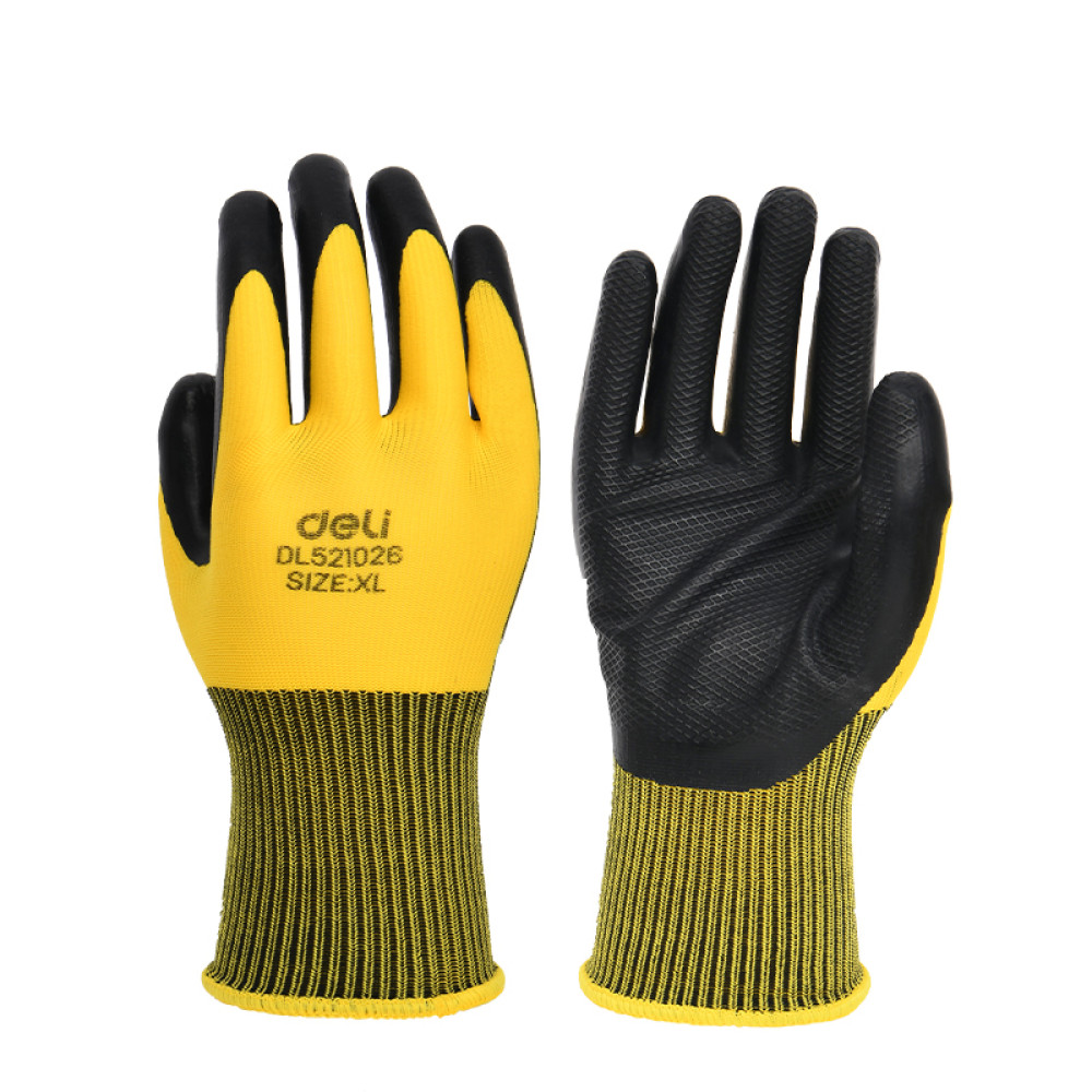 Manusi Protectie Pereche 2 Buc Textil + Latex Galben- Negru Xl Deli