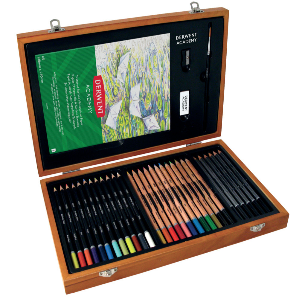 Set Complet Desen 35 Buc Cutie Lemn Derwent Academy