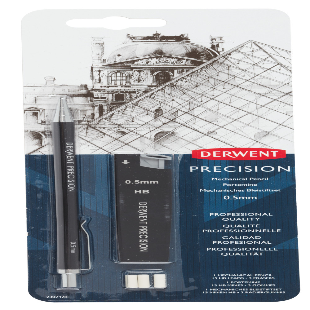 Blister Creion Mecanic 0.5mm Profesional Negru +mine + 2 Radiere Derwent
