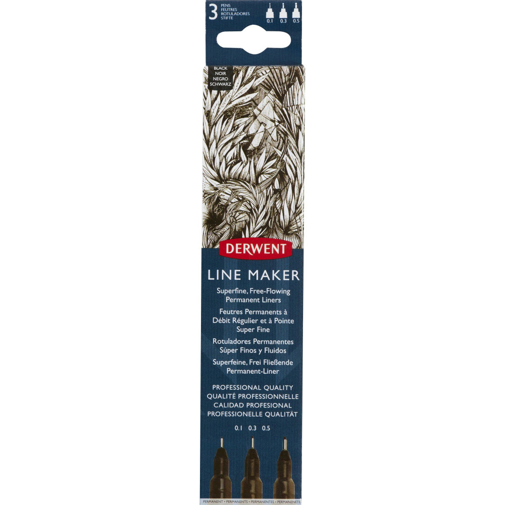 Set 3 Buc Liner Grafic Profesional (0.1/0.3/0.5 Mm) Negru Derwent