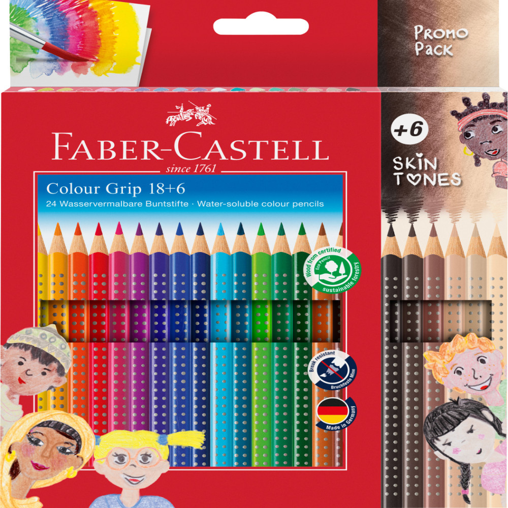Creioane Colorate 18+6 Culori + Tonurile Pielii Grip 2001 Faber-castell