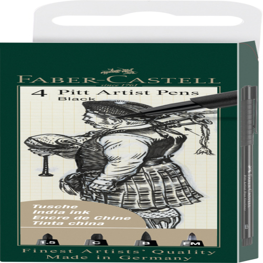 Pitt Artist Pen Set 4 Buc Negru ( 1.5,c,b,fm) Faber-castell