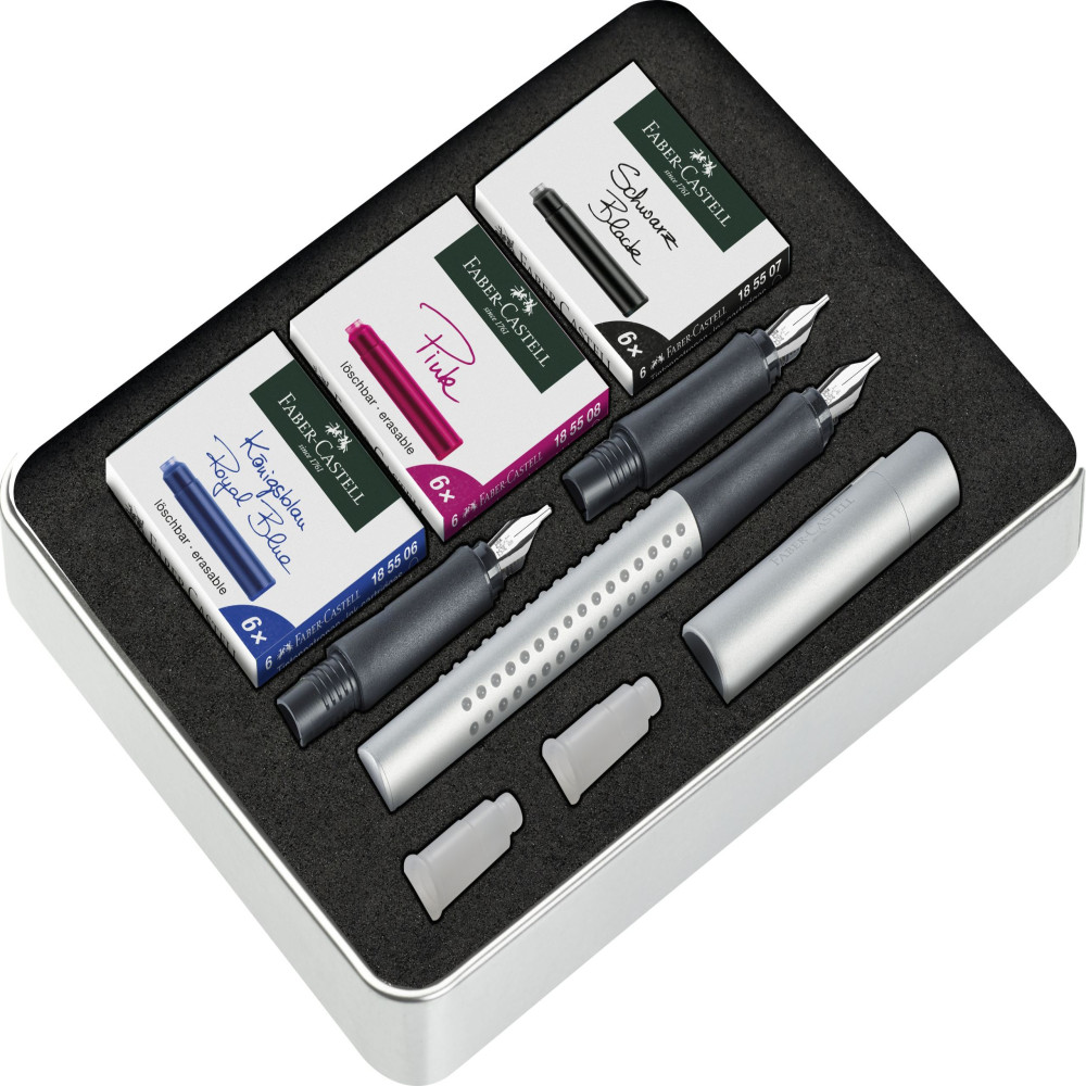 Set Stilou Caligrafic Grip 2011 Argintiu Faber-castell