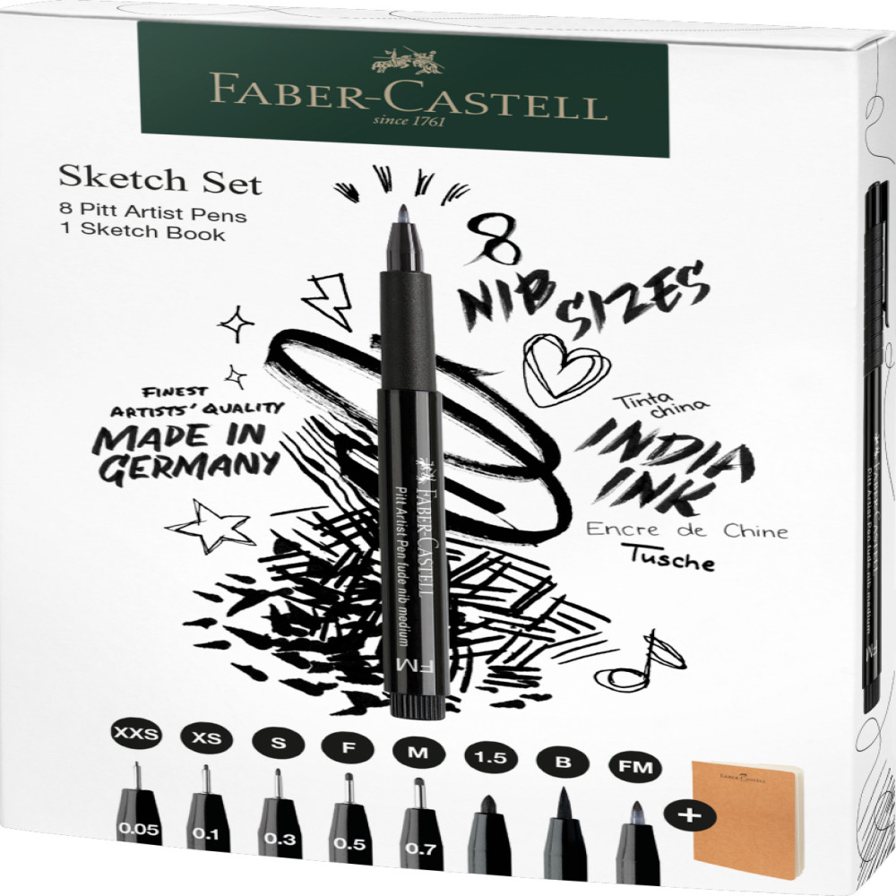 Pitt Artist Pen Set Sketching 8 Bucati + Sketchbook Faber-castell