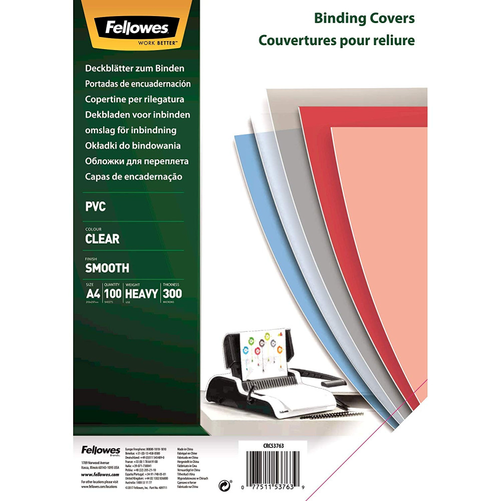 Coperti Plastic A4 300 Microni Transparente 100/top Fellowes