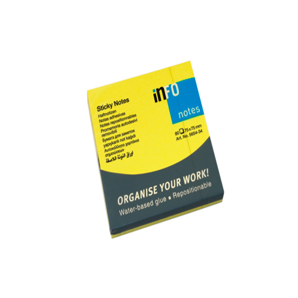 Notes Adeziv 75*75mm Galben Neon 80 File Info Notes