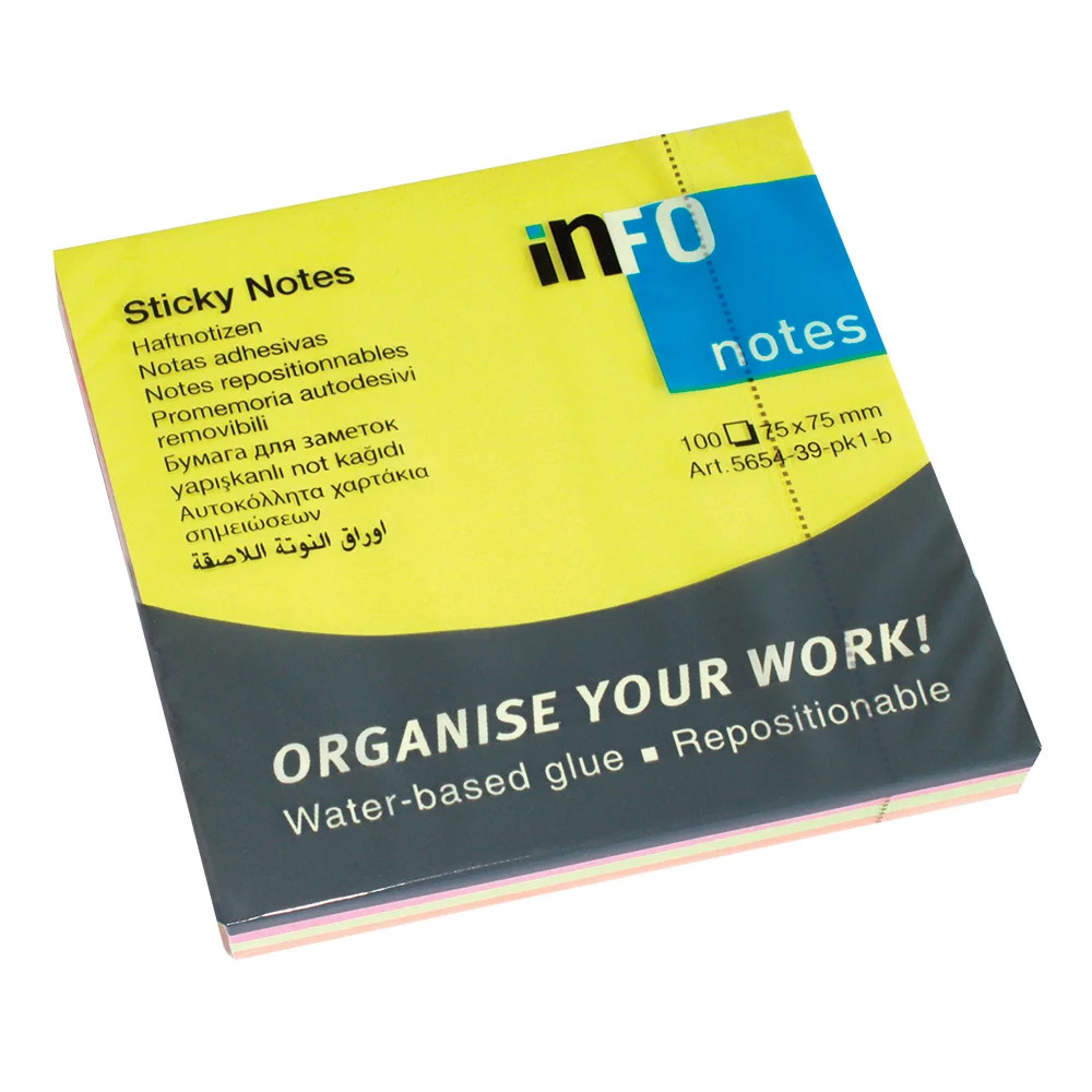 Notes Adeziv 75*75mm 4 Culori Neon 100f Info Notes