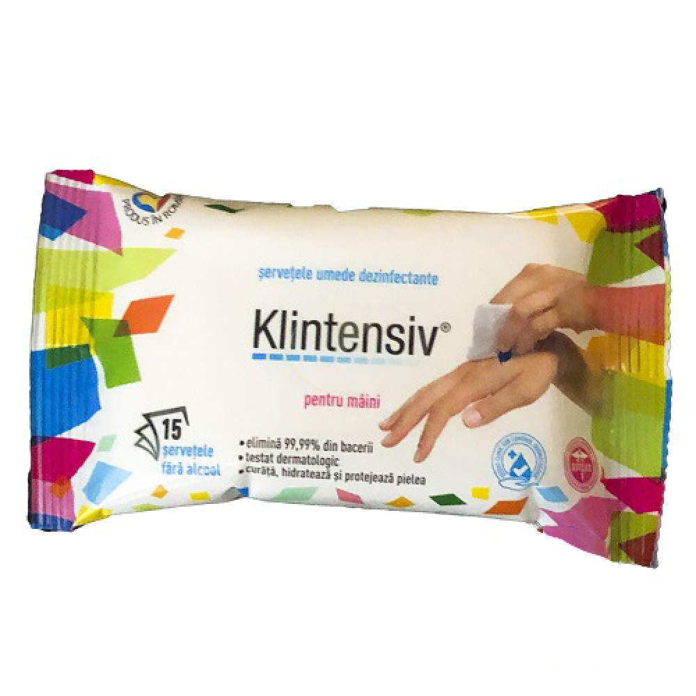Servetele Umede Antibacteriene & Dezinfectante 15buc Klintensiv Servetele Umede Antibacteriene & Dezinfectante 15buc Klintensiv
