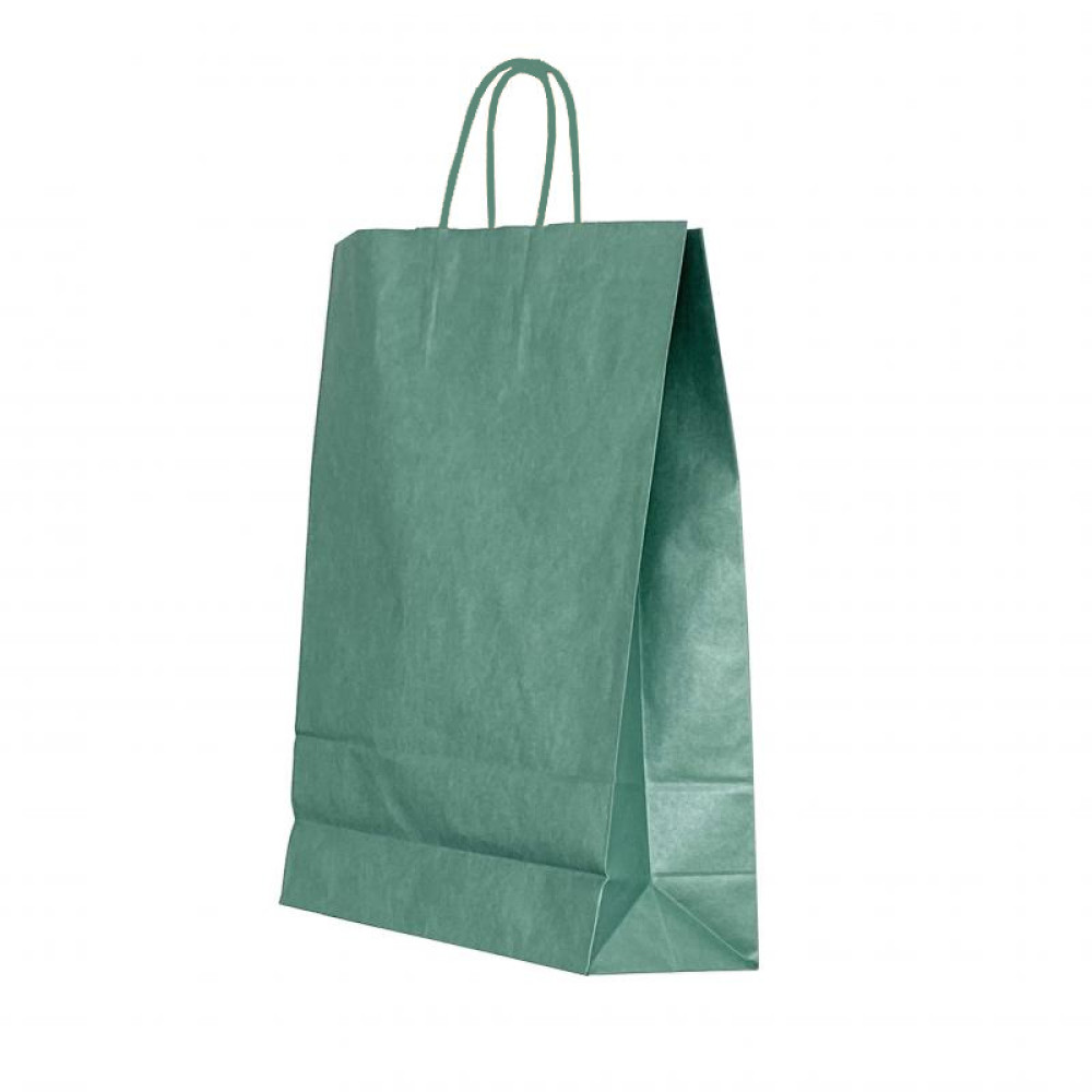 Punga Hartie Maner Rasucit 18 X 8 X 22 Cm Verde Lucios/alb Papiroti