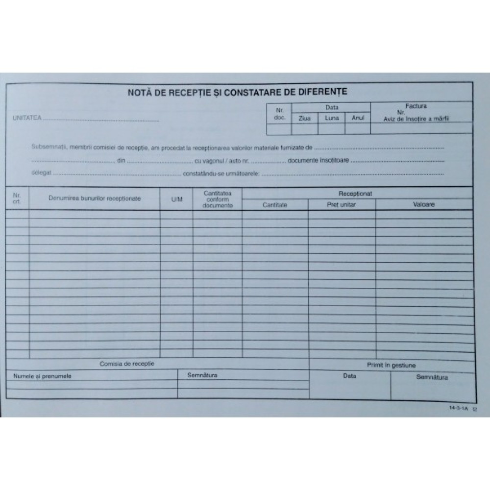 Nota Receptie Constatare Diferente Fara Tva