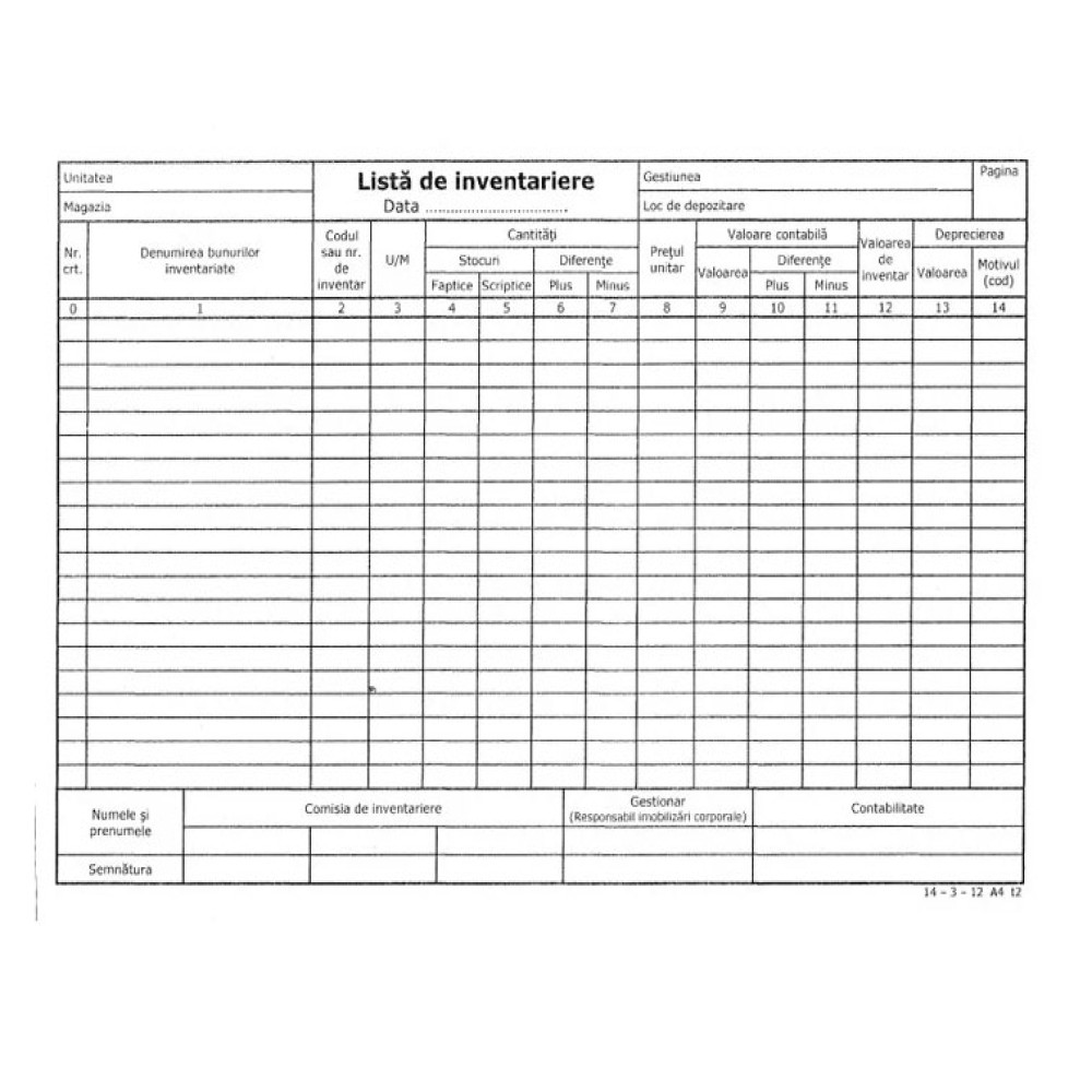Lista Inventar 14 Coloane Orizontale