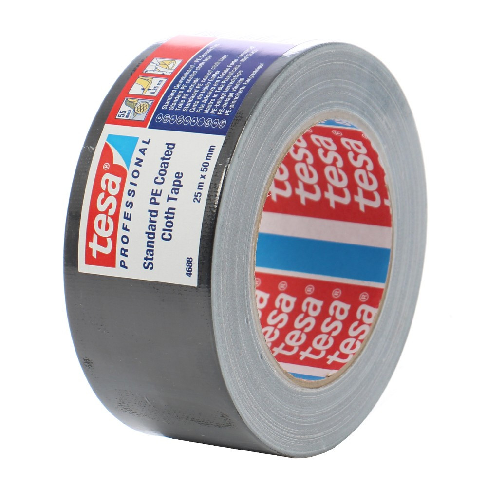 Banda Adeziva Textila Neagra 25m 50mm Tesa