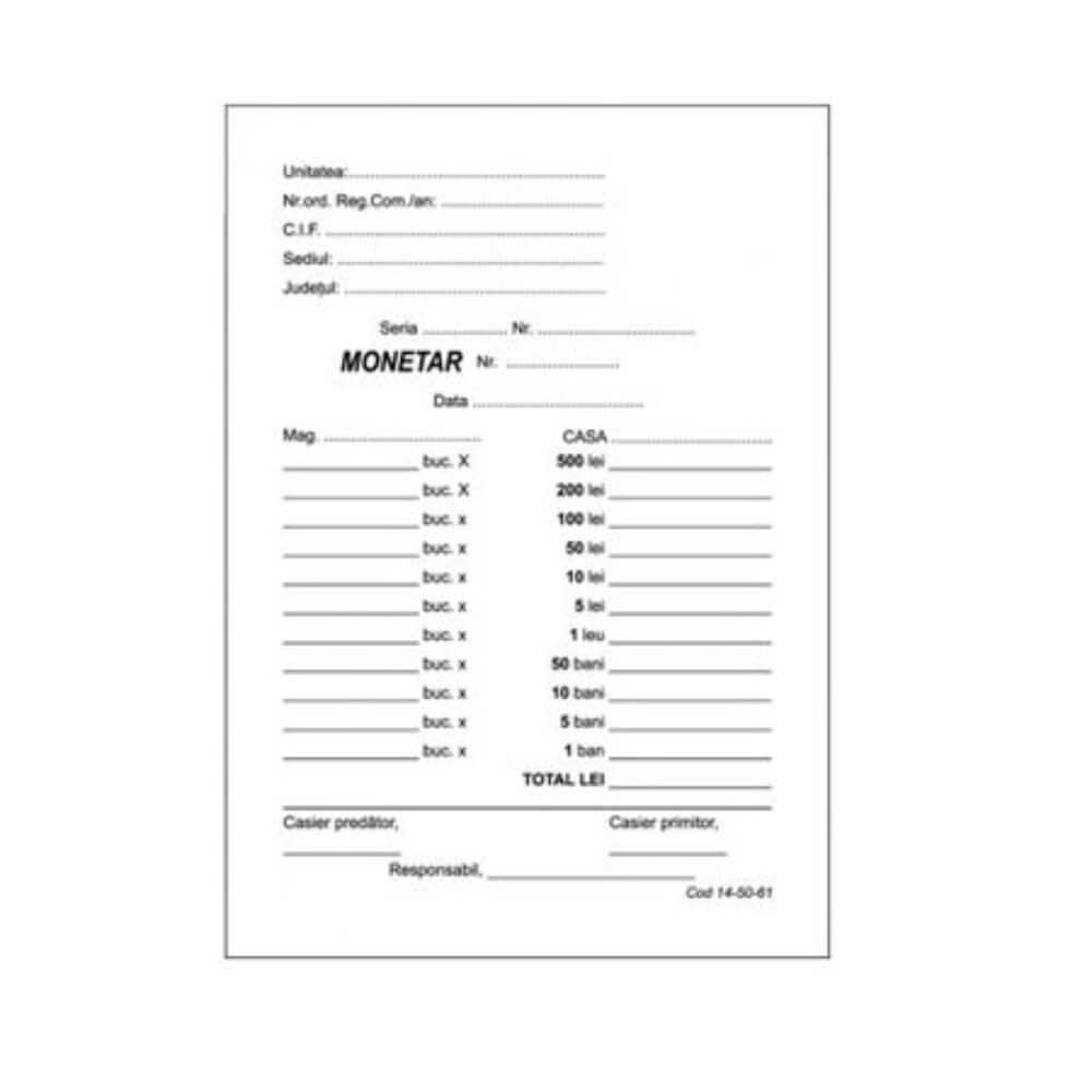 Monetar A6, 100 File/Carnet - Formular Inventar Tipizat