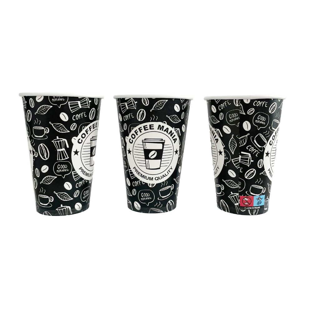 Pahare Carton 12 OZ Model Coffee Mania, Capacitate 355 ml, 50 Buc/Set