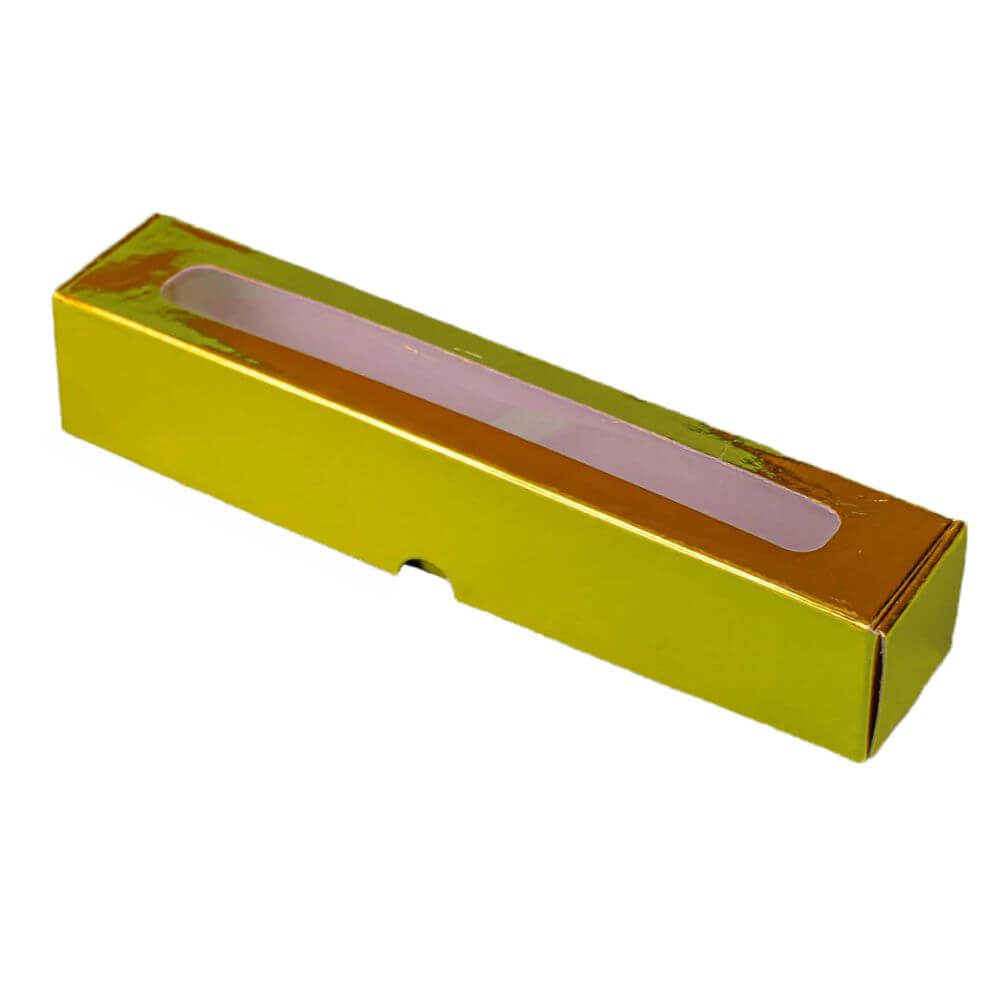 Set 50 Cutii pentru Macarons cu Display, 150x50x50 mm, Carton Duplex Auriu GC1, 290 g/mÂ²