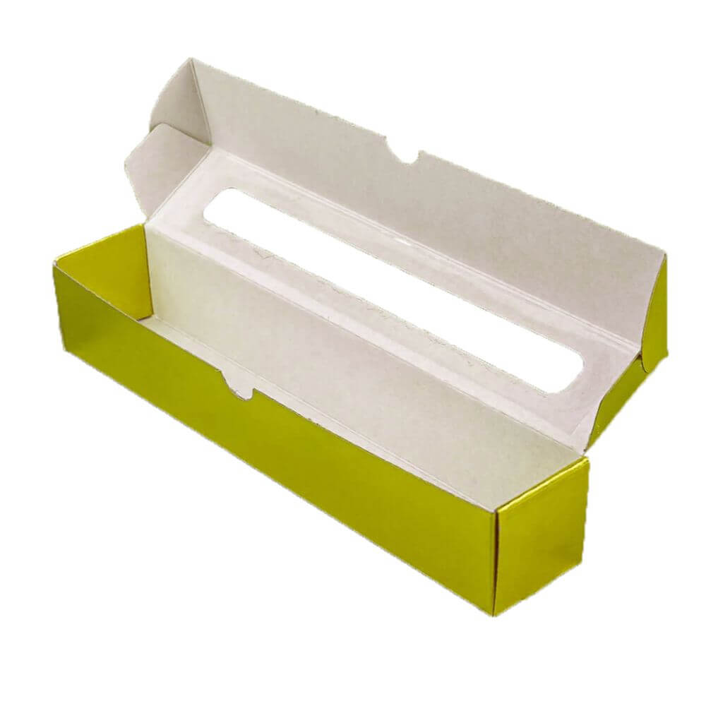 Set 50 Cutii pentru Macarons cu Display, 280x50x50 mm, Carton Duplex Auriu GC1, 290 g/mÂ²