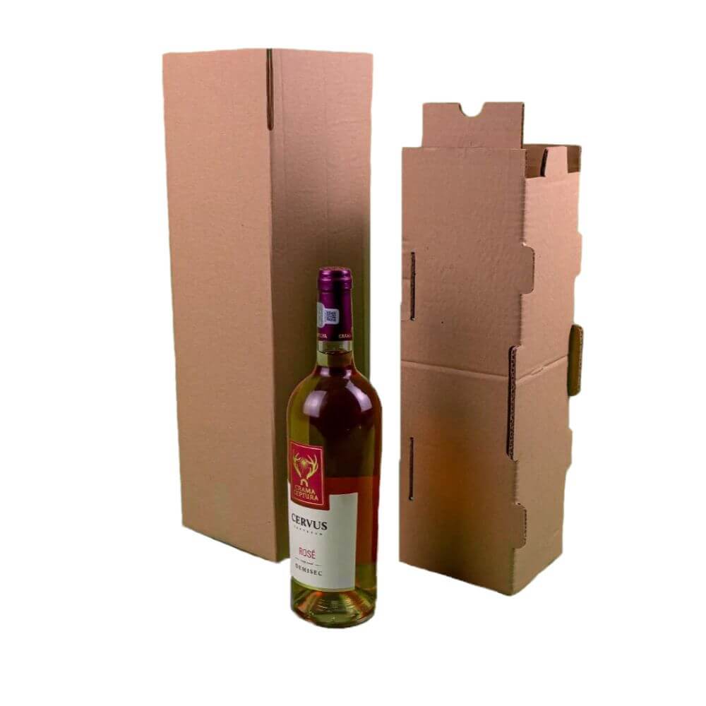 Set 50 Cutii pentru 1 Sticla, cu Separator, 130x130x395 mm, Carton CO5 Natur
