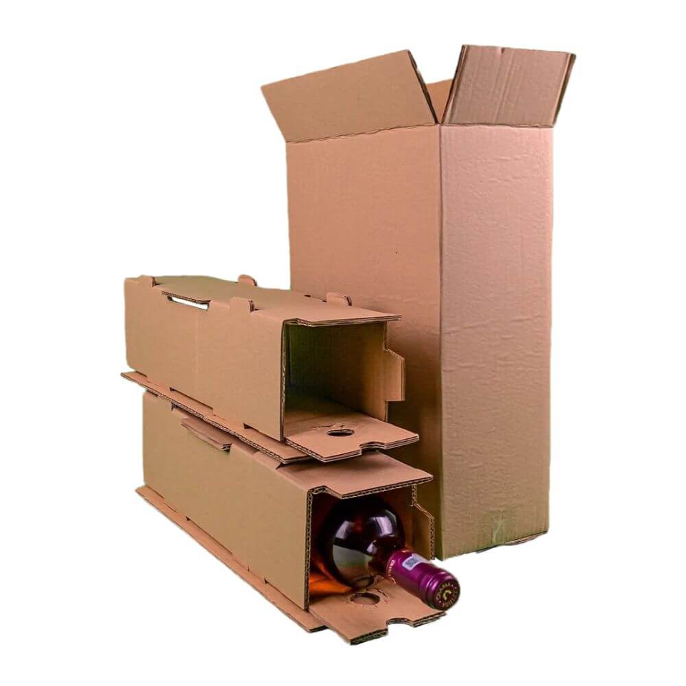 Set 50 Cutii pentru 2 Sticle, cu Separator, 260x130x395 mm, Carton CO5 Natur