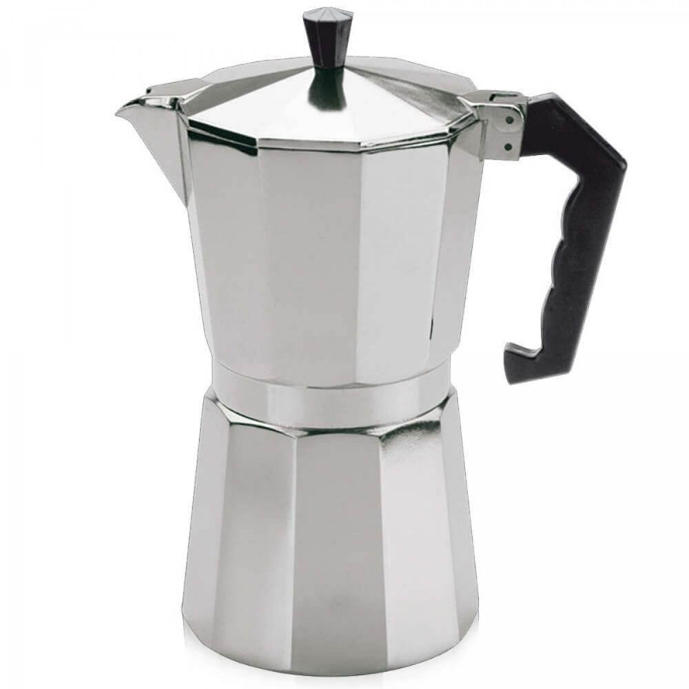 Espressor Aluminiu pentru 6 Cesti, Aringtiu/Negru, Espressor Aluminiu, Cafetiera Aluminiu, Espresor 6 Cafele, Espressor 6 Portii, Cafetiera Espressor, Cafetiera 6 Cesti, Cafetiera Moka, Oala Moka, Espressor Moka, Espressor Aragaz, Cafetiera Aragaz