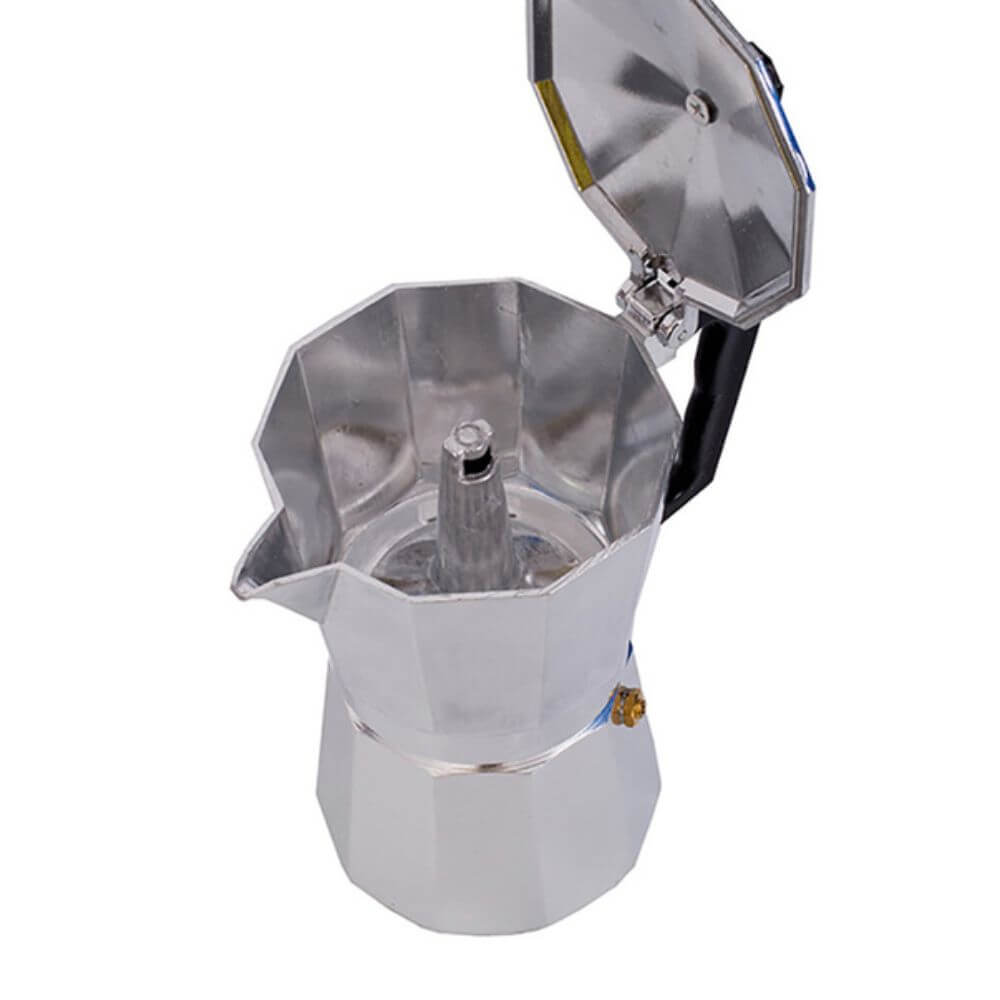Espressor Aluminiu pentru 6 Cesti, Aringtiu/Negru, Espressor Aluminiu, Cafetiera Aluminiu, Espresor 6 Cafele, Espressor 6 Portii, Cafetiera Espressor, Cafetiera 6 Cesti, Cafetiera Moka, Oala Moka, Espressor Moka, Espressor Aragaz, Cafetiera Aragaz
