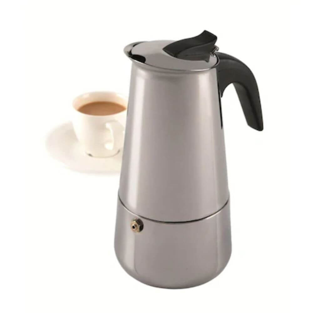 Espressor Inox pentru 9 Cesti, Argintiu/Negru, Espressor Inox, Espressor pentru 9 Cafele, Espressor pentru Aragaz, Espressor Cafea, Cafetiera, Cafetiera 9 Portii, Cafetiera Moka, Oala Moka, Espressor Moka, EspressoareAragaz, Cafetiere Aragaz