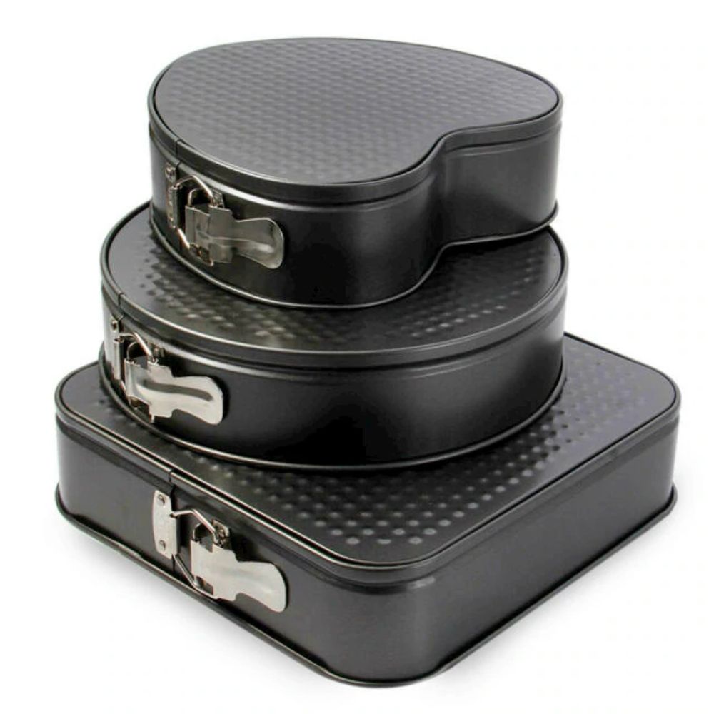 Set 3 Tavi pentru Copt, Forma Inima/Rotunda/Patrata, Tavi cu Baza Detasabila, Tavi de Copt, Tavi pentru copt, Set Tavi de Copt, Tava Forma Inima, Tava Patrata, Tava Rotunda, Forme Gatit, Forme Copt