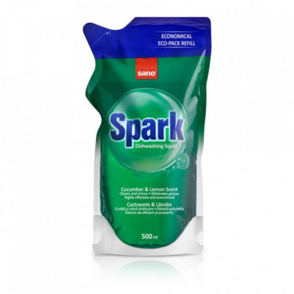 Rezerva Detergent Lichid Vase Sano Spark, 500 ml, Castravete si Lamaie, Rezerve Lichide Detergenti de Vase Sano Spark, Rezerve Detergenti Lichizi pentru Vase, Sano Detergent Vase, Detergenti pentru Vase Sano, Detergent Vase Spark