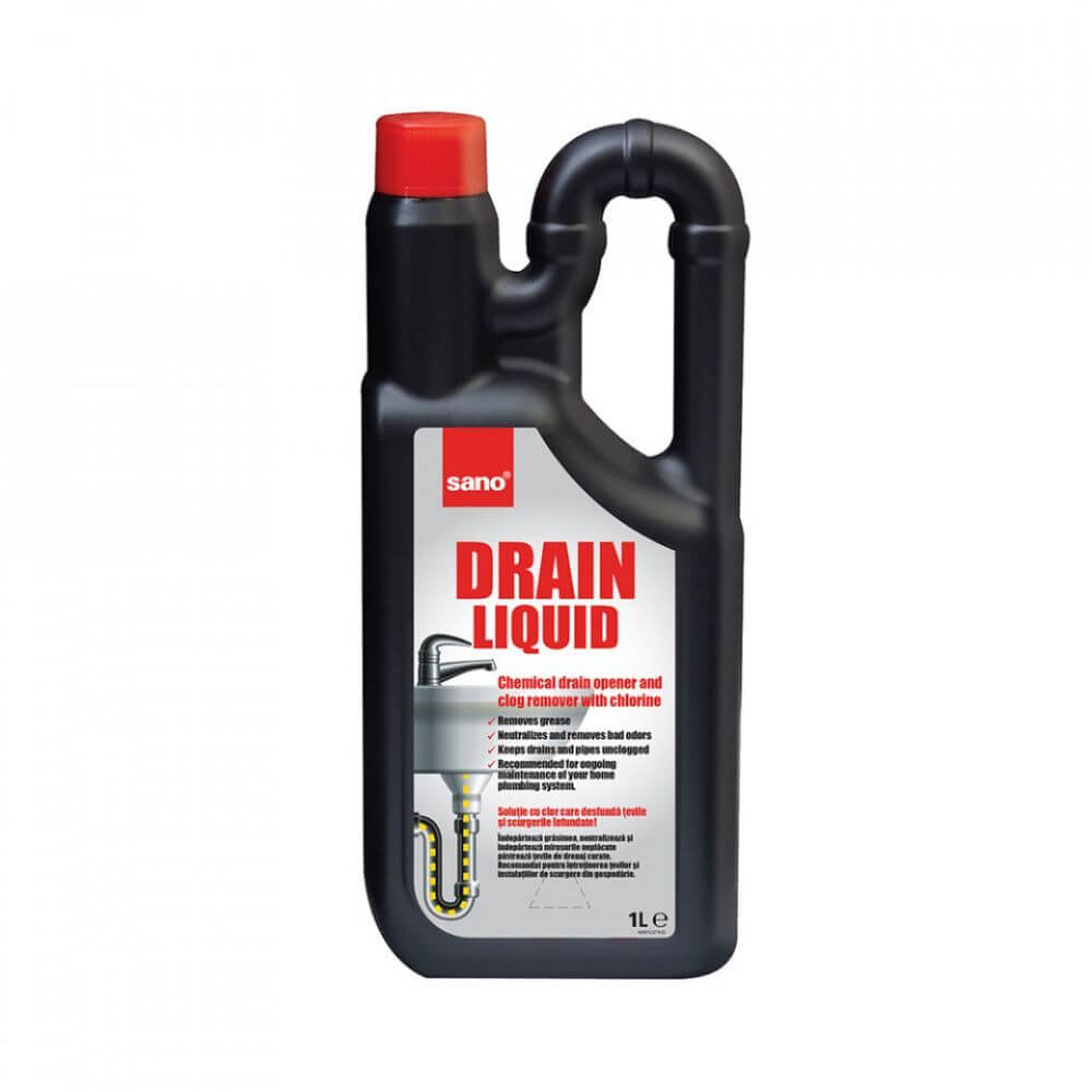 SANO Drain Liquid, 1 L, Gel cu Clor pentru Desfundat Tevile, Solutie Gel pentru Instalatiile Sanitare, Gel pentru Desfundarea si Curatarea Tevilor, Lichid Desfundat Scurgere, Solutie Desfundat Tevi Sano, Solutie Desfundat Instalatii Sanitare