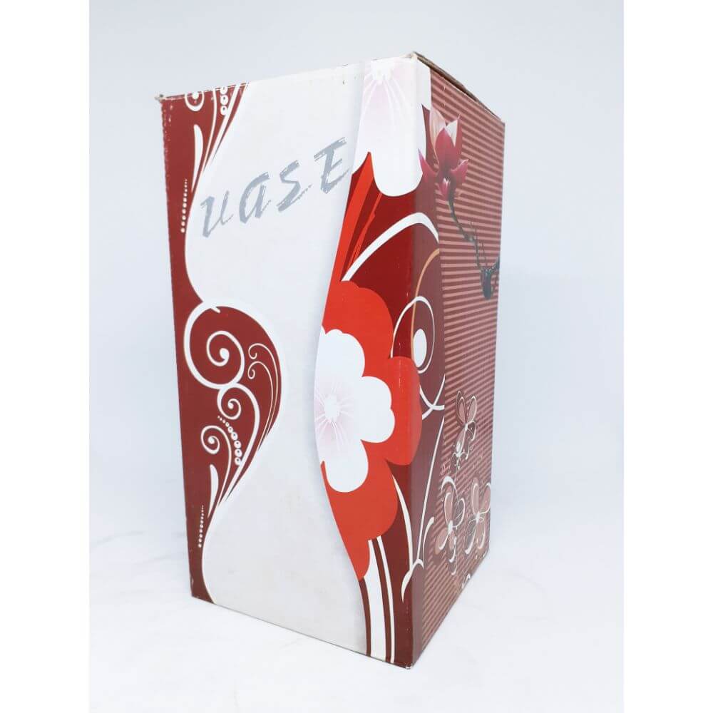 Vaza Ceramica, Model Lavanda, Cilindrica, 19 cm Inaltime, Alb si Mov, Vaza pentru Flori, Vaza Ceramica pentru Flori, Vaza Flori, Vaza Mare, Vaza Inalta, Vaza Cilindrica, Vaza Forma Simpla, Vaza cu Model Imprimat, Vaza Alba cu Mov