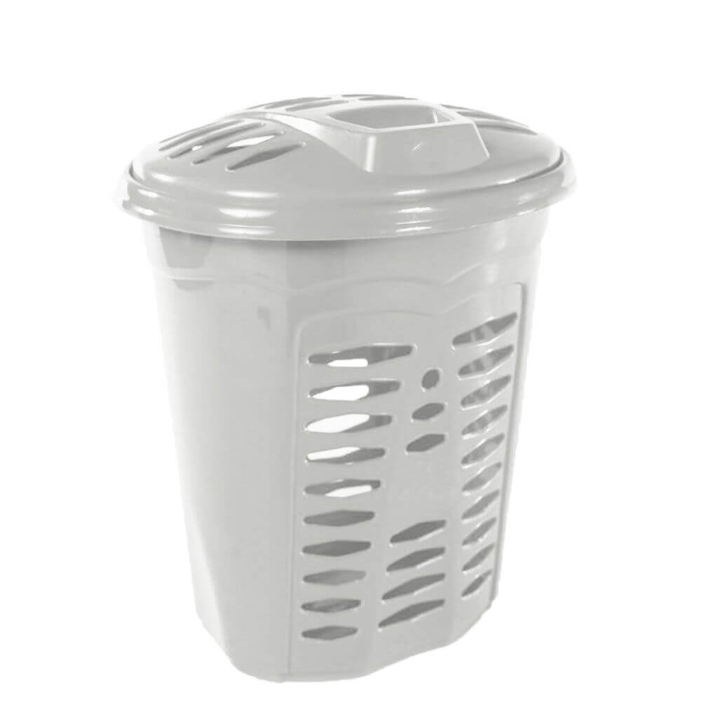 Cos de Rufe STERK, 52x35x45 cm, cu Capac, Plastic Alb, Cosuri pentru Rufe din Plastic, Cos pentru Rufe cu Capac, Cos Mare pentru Rufe cu Capac, Cos din Plastic pentru Haine, Accesorii Baie, Cos Depozitare Haine cu Capac