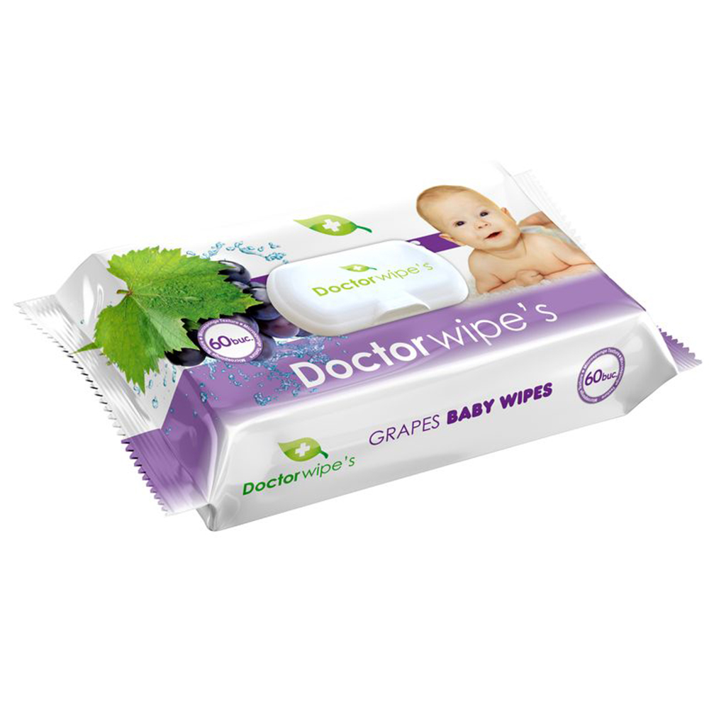 Servetele Umede DOCTOR WIPE'S Baby Pop-Up, 60 Buc/Pachet, Extract de Struguri, Servetele Umede Bebelusi cu Extracte Naturale, Servetele Umede pentru Copii, Servetele Umede Baby, Servetele Umede DOCTOR WIPE'S, Servetele Umede Bebelusi DOCTOR WIPE'S
