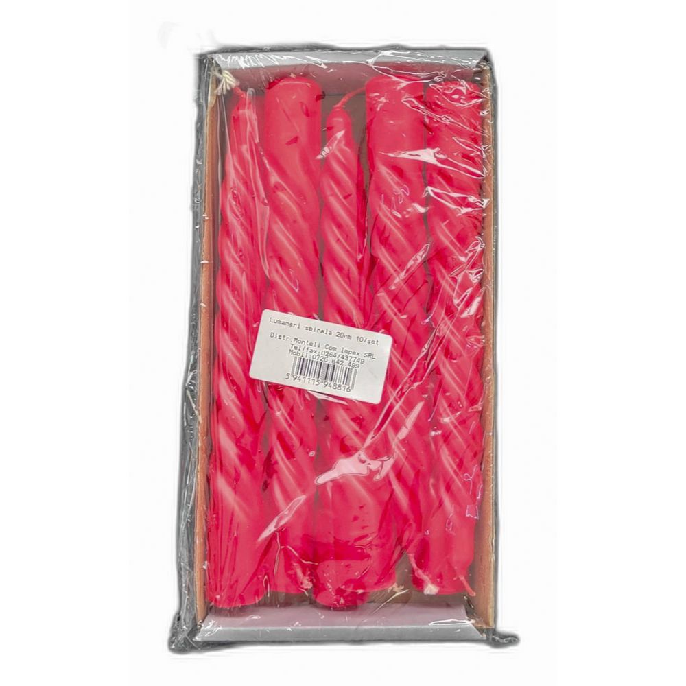 Lumanari Spiralate, Lungime 20 cm, 10 Buc/Set, Culoare Rosu