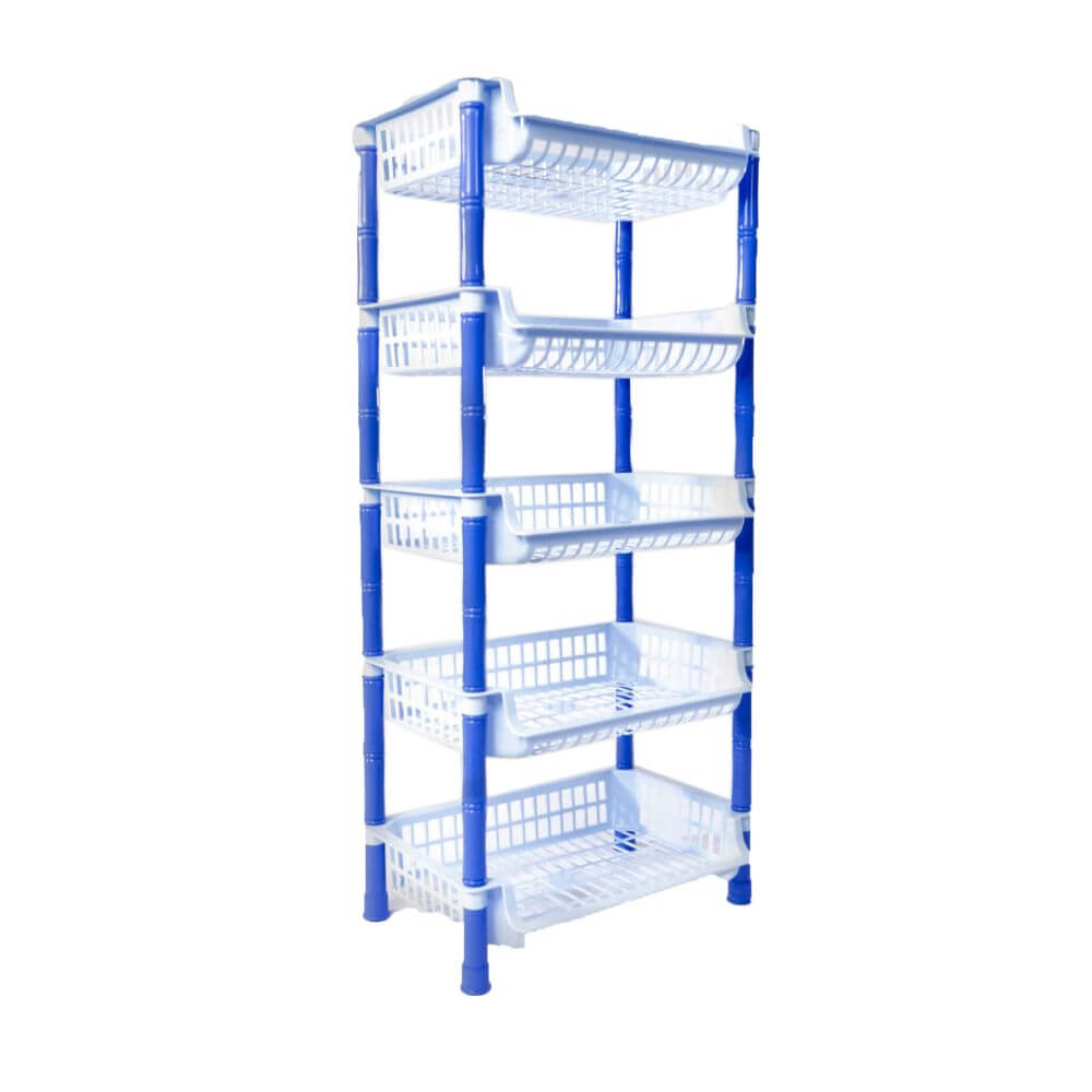 Etajera cu 4 Rafturi STERK, 88x41x29 cm, Dreptunghiulara, Albastra, Etajere pentru Depozitare Casa, Etajere cu Rafturi Depozitare, Etajera Plastic Bucatarie si Baie, Etajera Plastic cu Patru Nivele, Etajera cu Patru Rafturi din Plastic