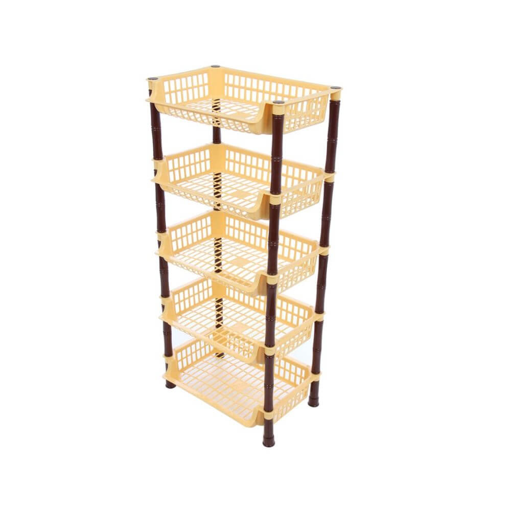 Etajera cu 4 Rafturi STERK, 88x41x29 cm, Dreptunghiulara, Galbena, Etajere pentru Depozitare Casa, Etajere cu Rafturi Depozitare, Etajera Plastic Bucatarie si Baie, Etajera Plastic cu Patru Nivele, Etajera cu Patru Rafturi din Plastic