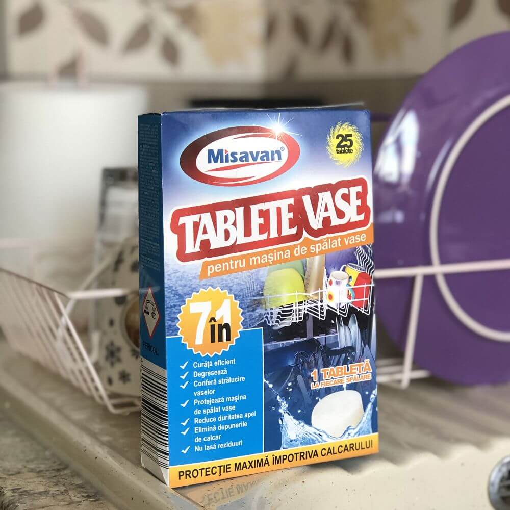 Set 25 Tablete de Detergent pentru Masina de Spalat Vase Misavan 7 in 1, Detergent Tip Tableta, Set de Tablete pentru Masina de Spalat, Tablete Masina de Spalat Ieftine