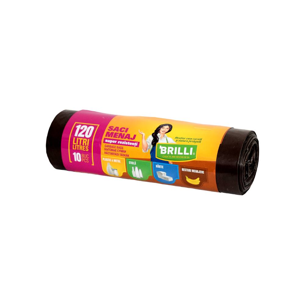 Rola 10 Saci Menajeri pentru Colectare Selectiva Brilli, 120 l, Maro, Saci de Menaj, Rola Saci Menajeri, Saci Menajeri 120 l, Saci Menajeri in Rola, Saci Menaj cu Manere, Saci Menajeri Parfumati, Saci pentru Menaj, Saci Gunoi