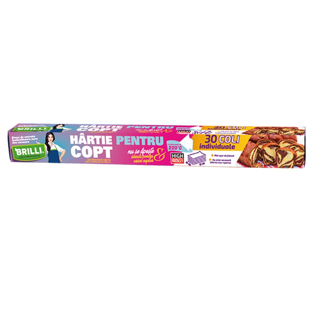 Hartie de Copt Brilli, 30 Coli pe Cutie, Dimensiune 380x420 mm, Culoare Alb Hartie de Copt Brilli, 30 Coli pe Cutie, Dimensiune 380x420 mm, Culoare Alb