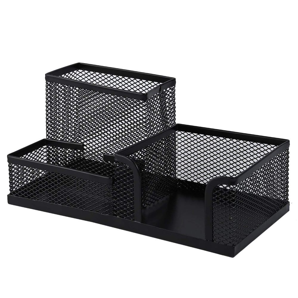 CASA OFFICE Suport Instrumente de Scris, 3 Compartimente, Material Plasa Metalica, Culoare Negru