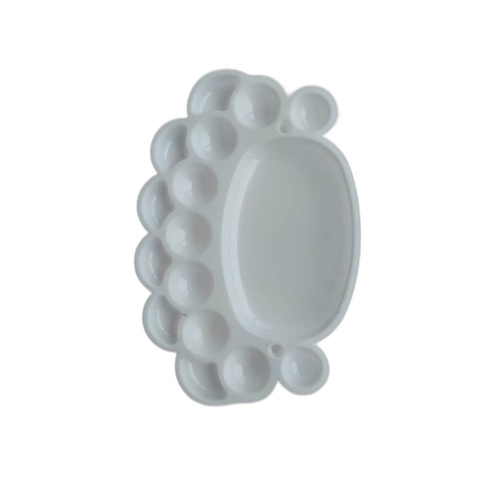 CASA OFFICE Paleta Pictura Ovala Mare, Paleta pentru Amestecat Culori, 15 Compartimente, Material Plastic, Culoare Alb, Dimensiune 20,5x14 cm