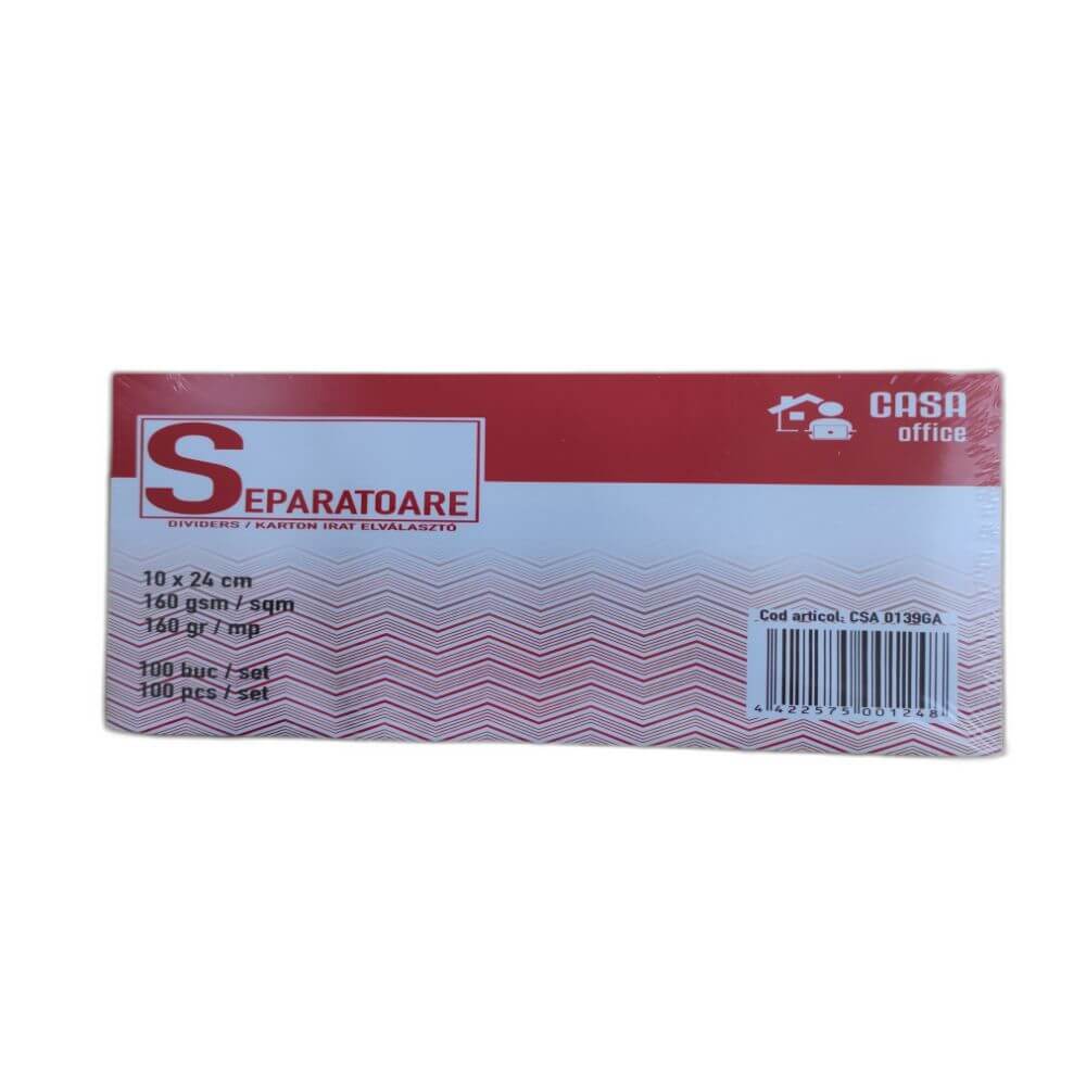 CASA OFFICE Set 100 File, Separatoare din Carton, Dimensiune 100x240 mm, Carton 160 g/mÂ², 3 Perforatii, Culoare Galben