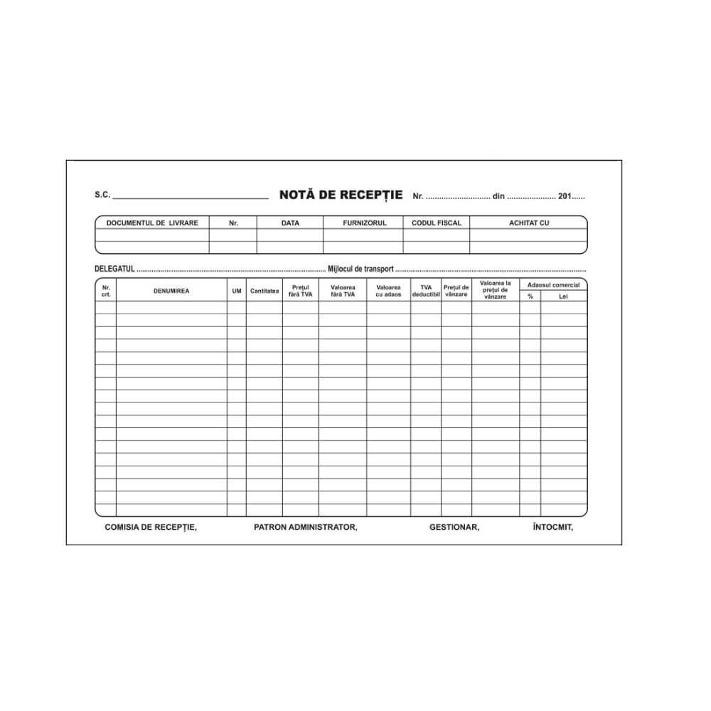 Note de Receptie A4, Tipar Negru, 100 File/Carnet, Coperta Fata Tiparita, Coperta din Carton Fata/Spate