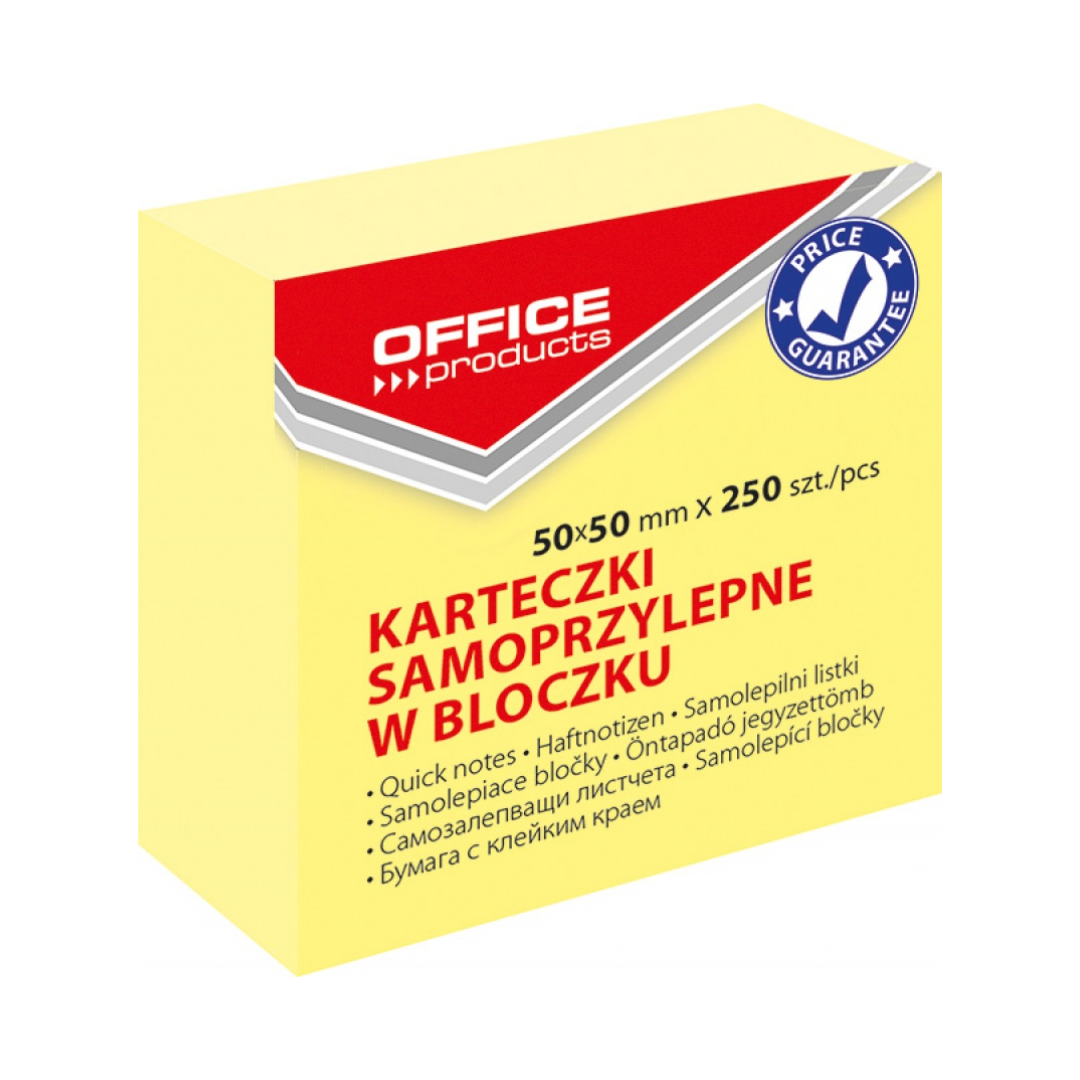 Cub Notes Autoadeziv 50 X 50 Mm, 250buc/set, Office Products - Galben Pastel