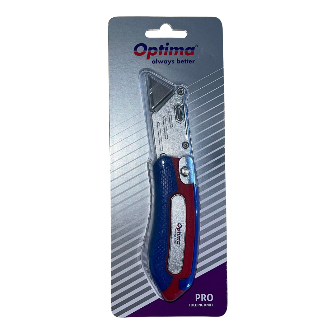 Cutter Optima Pro, Lama Trapezoidala + 2 Rezerve Sk5, Pliabil, Clips Curea, Zinc Cu Rubber Grip