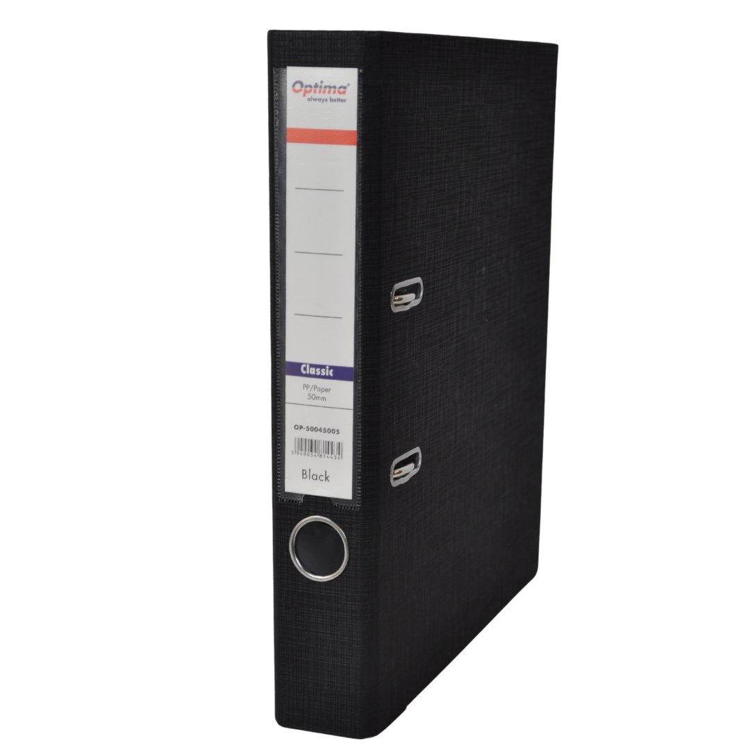 Biblioraft A4, Plastifiat Pp/paper, Margine Metalica, 50 Mm, Optima Classic - Negru