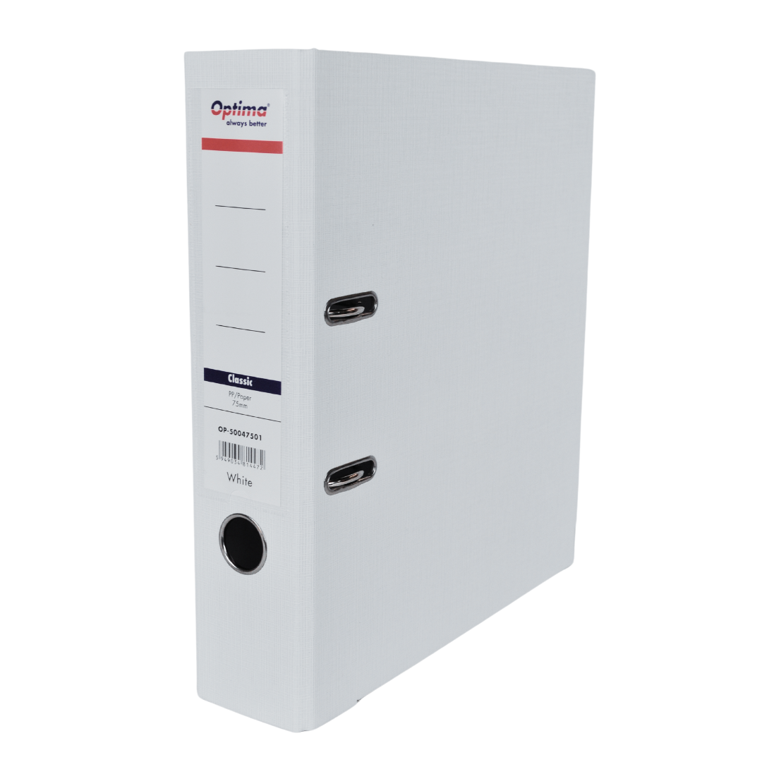 Biblioraft A4, Plastifiat Pp/paper, Margine Metalica, 75 Mm, Optima Classic - Alb